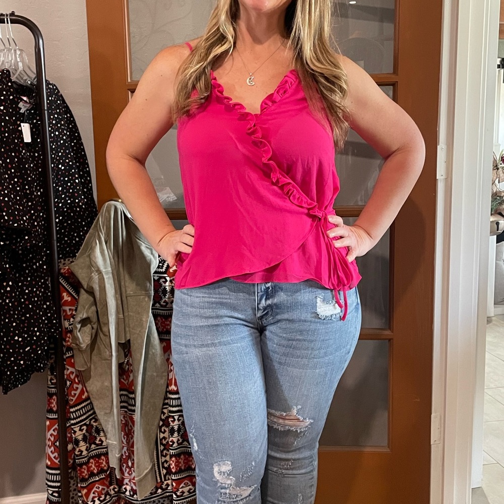 Naked Zebra Pink ruffle wrap top